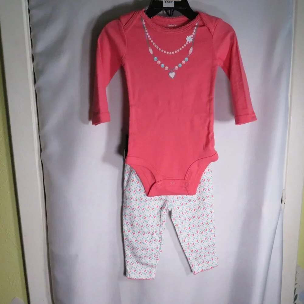 Baby Pink w necklace Bodysuit & Pants 6mts (glittered) Warm Pink 2pc Heart bum